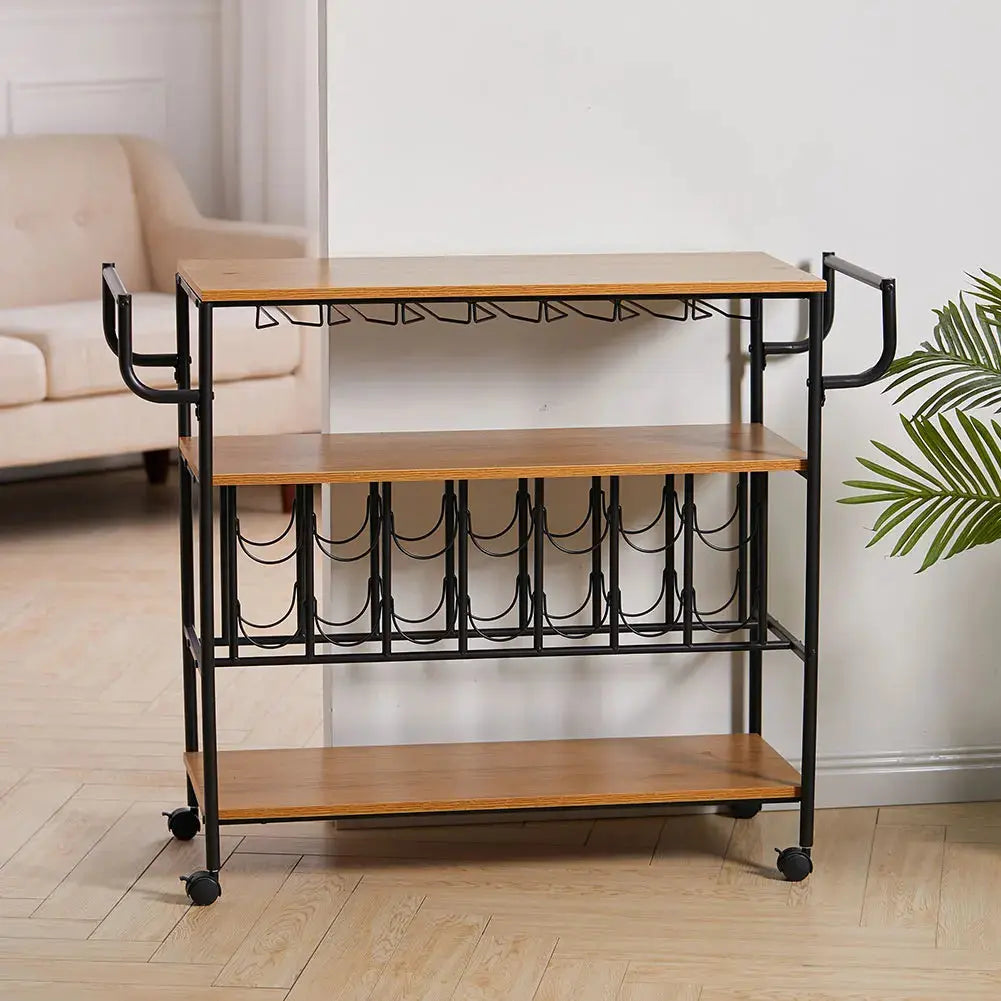 3 Tier Kitchen Drinks Trolley with Wine Bottle Storage Furnish Wise