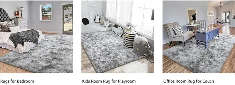 Soft Carpet For Living Room Fluffy Modern Bedroom Bedside Rug Tie-Dyed Grey Indoor Shag Carpets For Kids Nursery Room Home Decor Furnish Wise