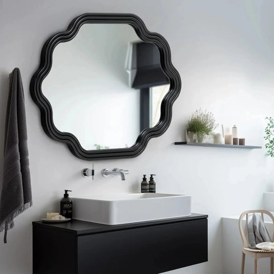 Black Metal Decorative Wall Mounted Mirror Furnish Wise