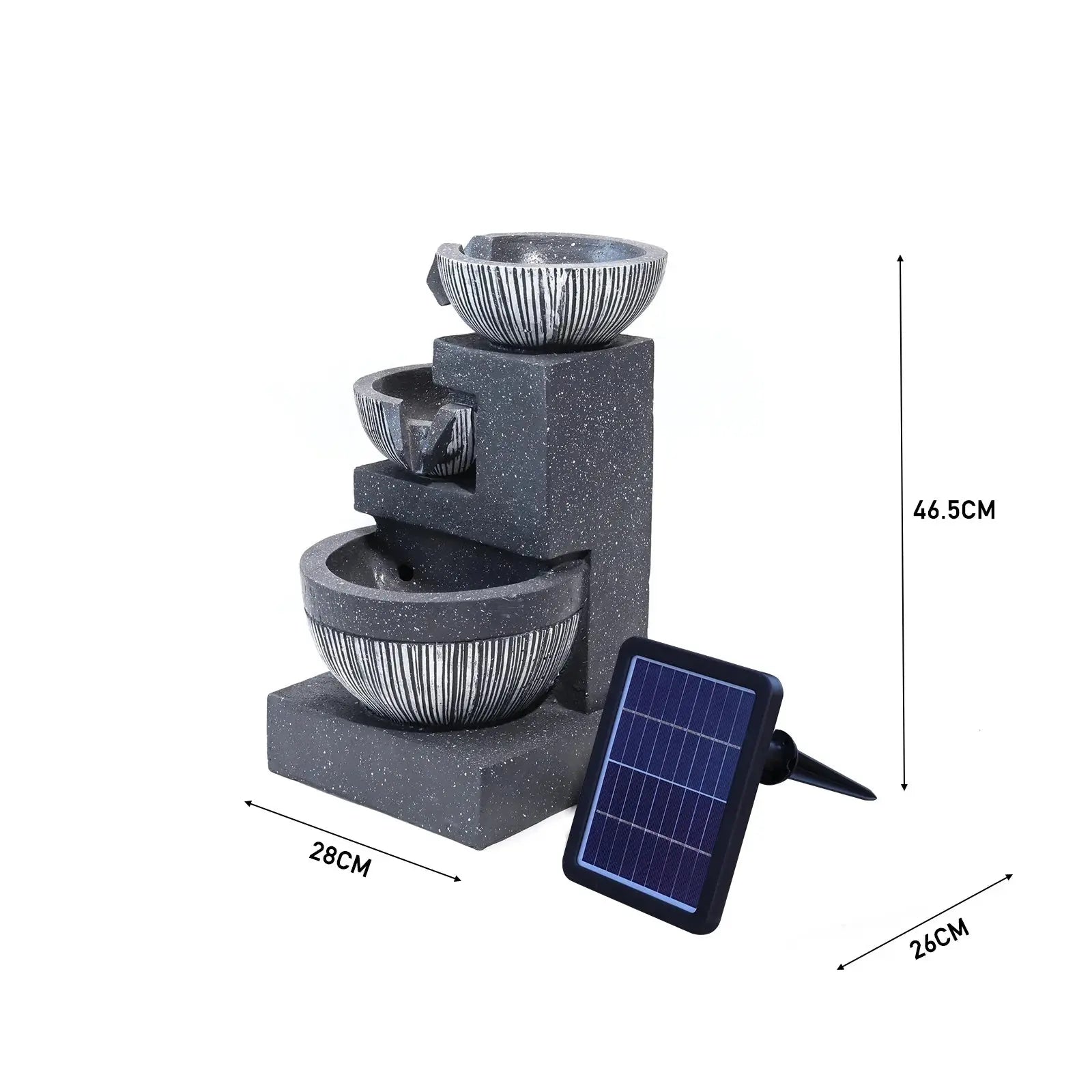 Outdoor Water Fountain Rockery Decoration 3 Tier Bowls Solar Powered Furnish Wise
