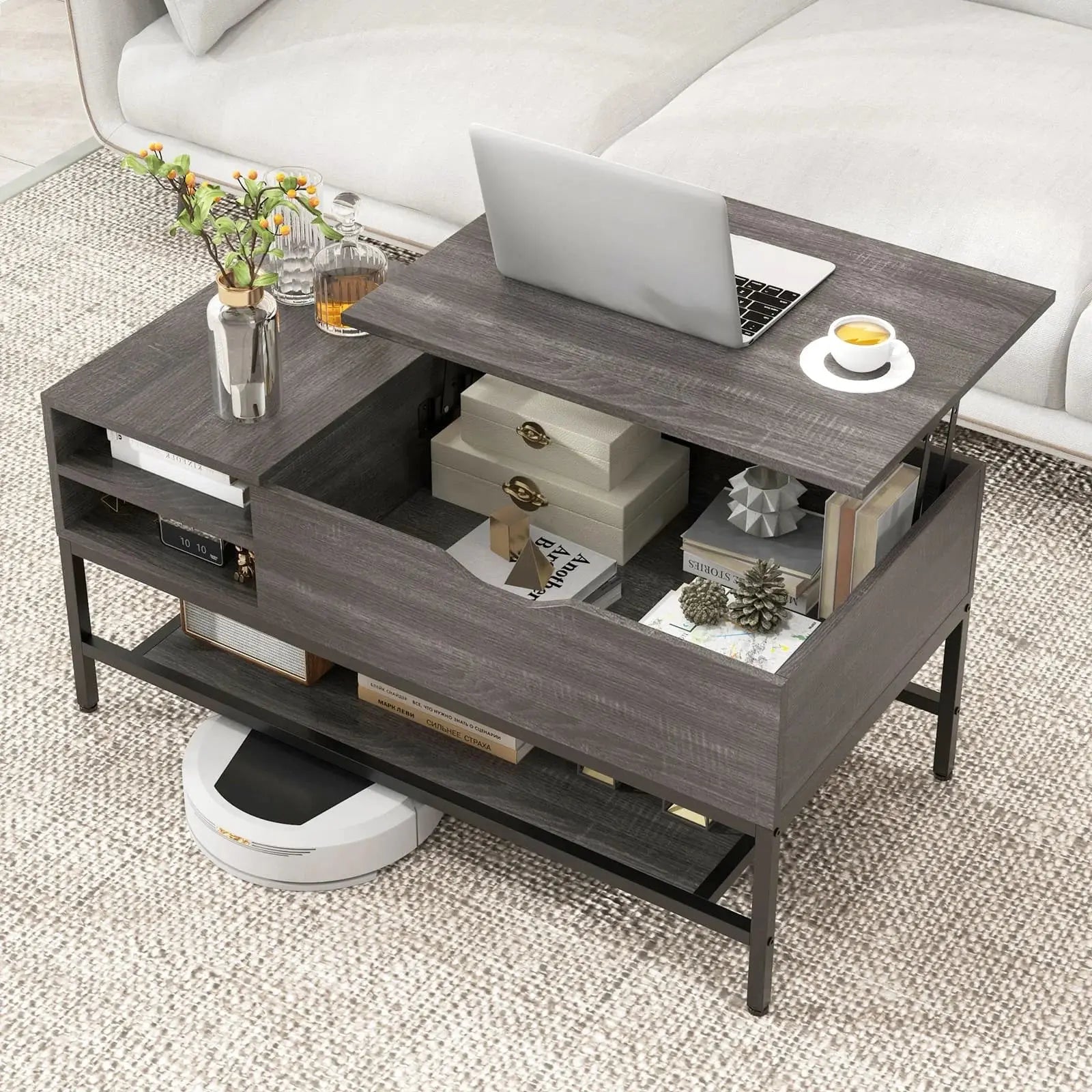 Lift Top Coffee Table with Storage Shelf Furnish Wise