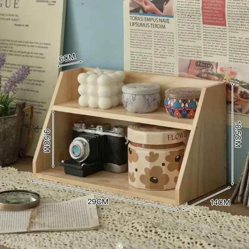 Solid Wood Cosmetics Storage Rack Multifunctional Organizer Desktop Cup Sample Storage Box Multi-layer Wooden Retro Storage Rack Furnish Wise