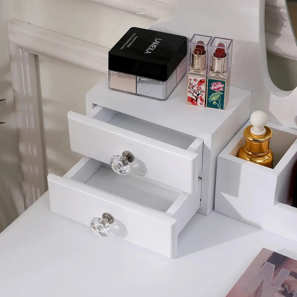 Makeup Vanity Desk Set with LED Lighting, Table & Cushioned Stool