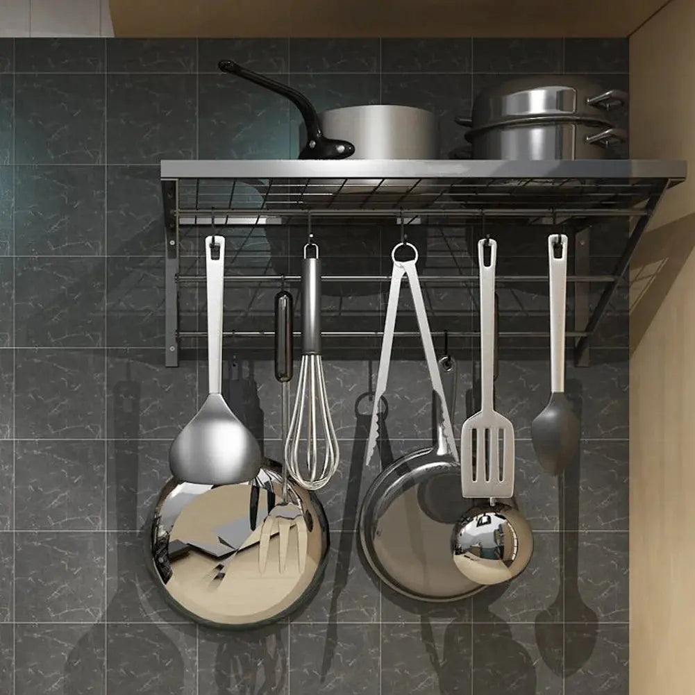 Wall Mounted Iron Hanging Pot Pan with 10 Hooks