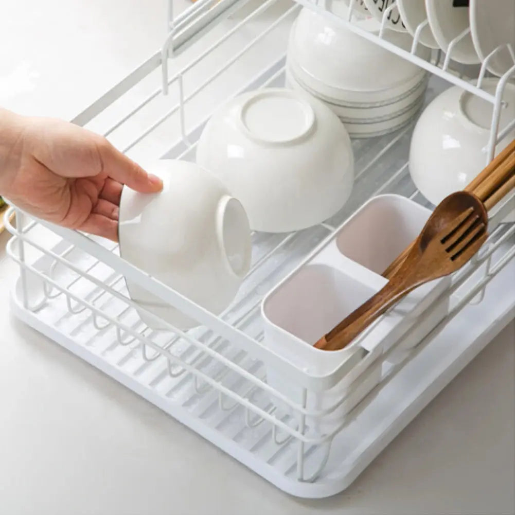2-Tier Metal Kitchen Dish Drainer Rack  with Removable Drip Tray