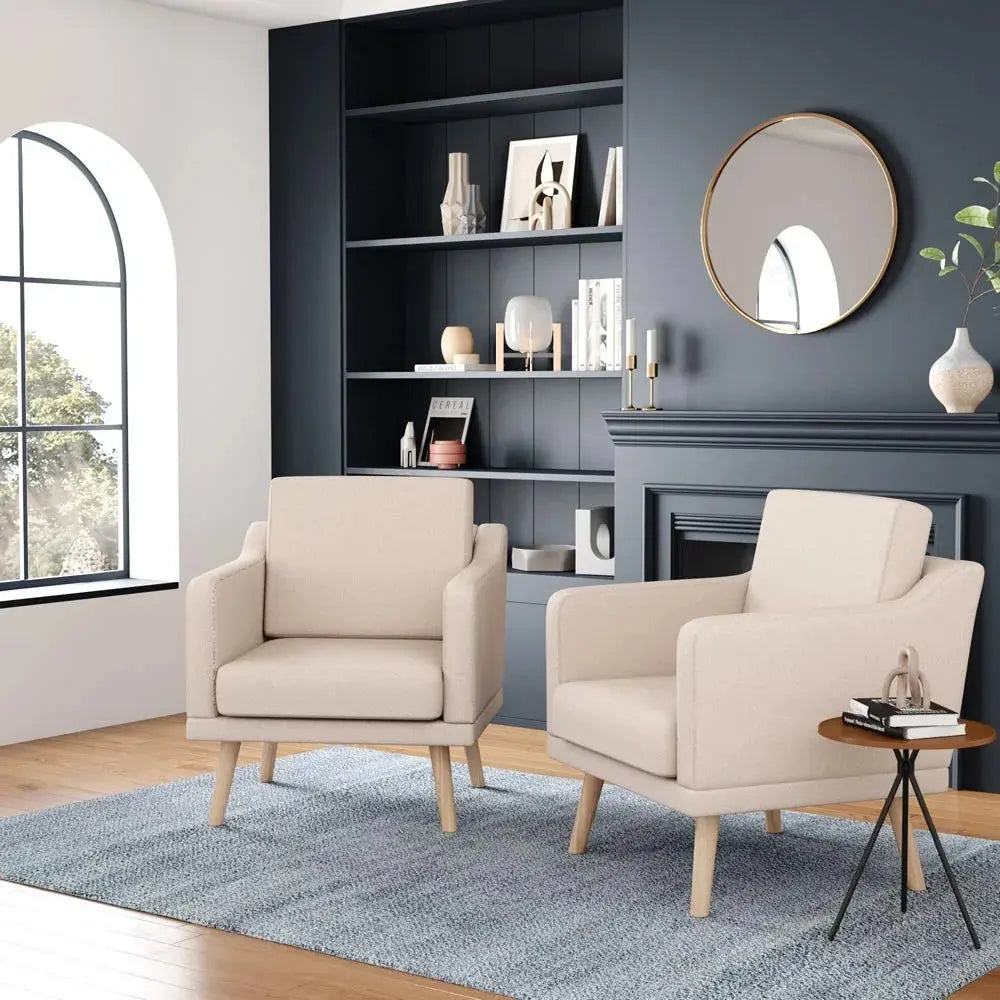 Beige Linen Upholstered Padded Armchair
