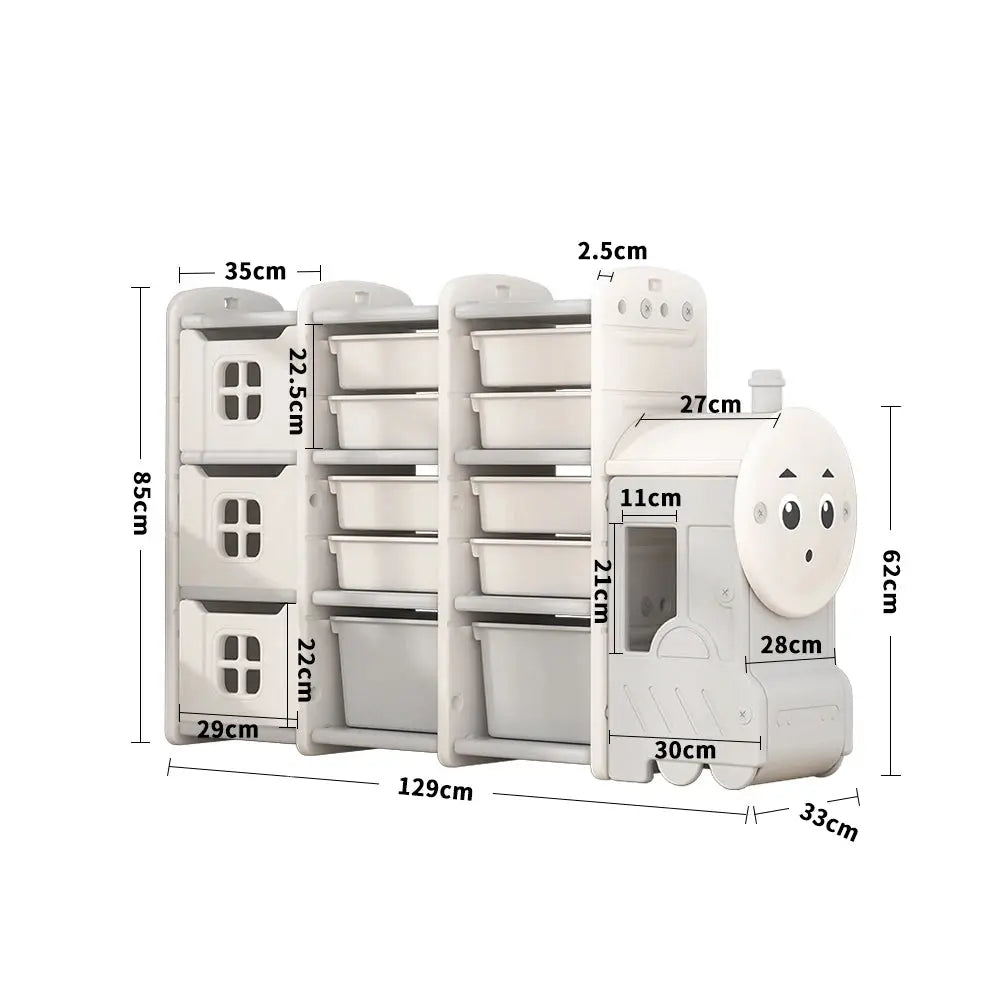 Cute Train Shape Toys Storage Rack for Kids Floor Standing