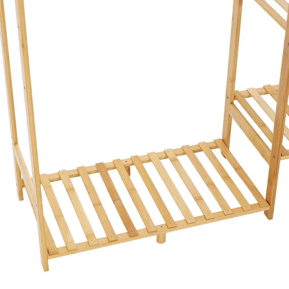 6 Tier Bamboo Wooden Clothes Rack with Side Hooks