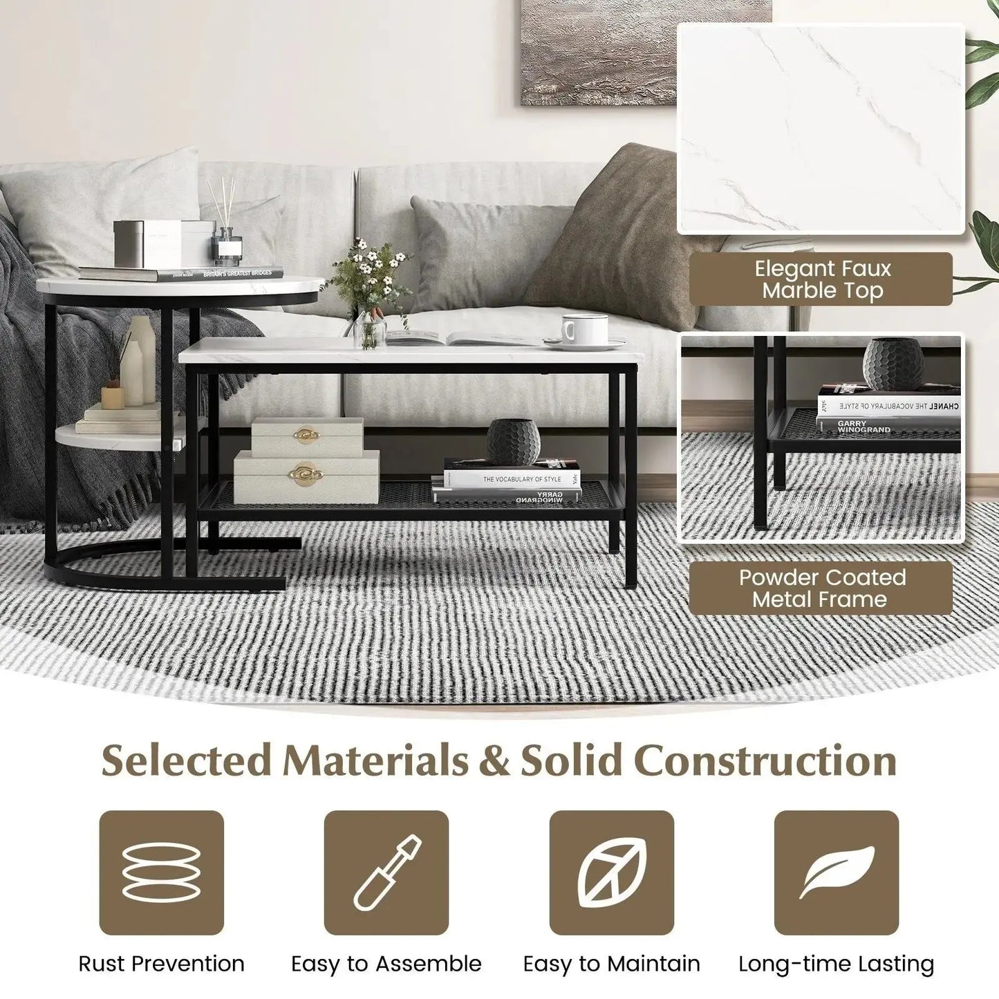 Set of 2 Coffee Nesting Table Set Furnish Wise