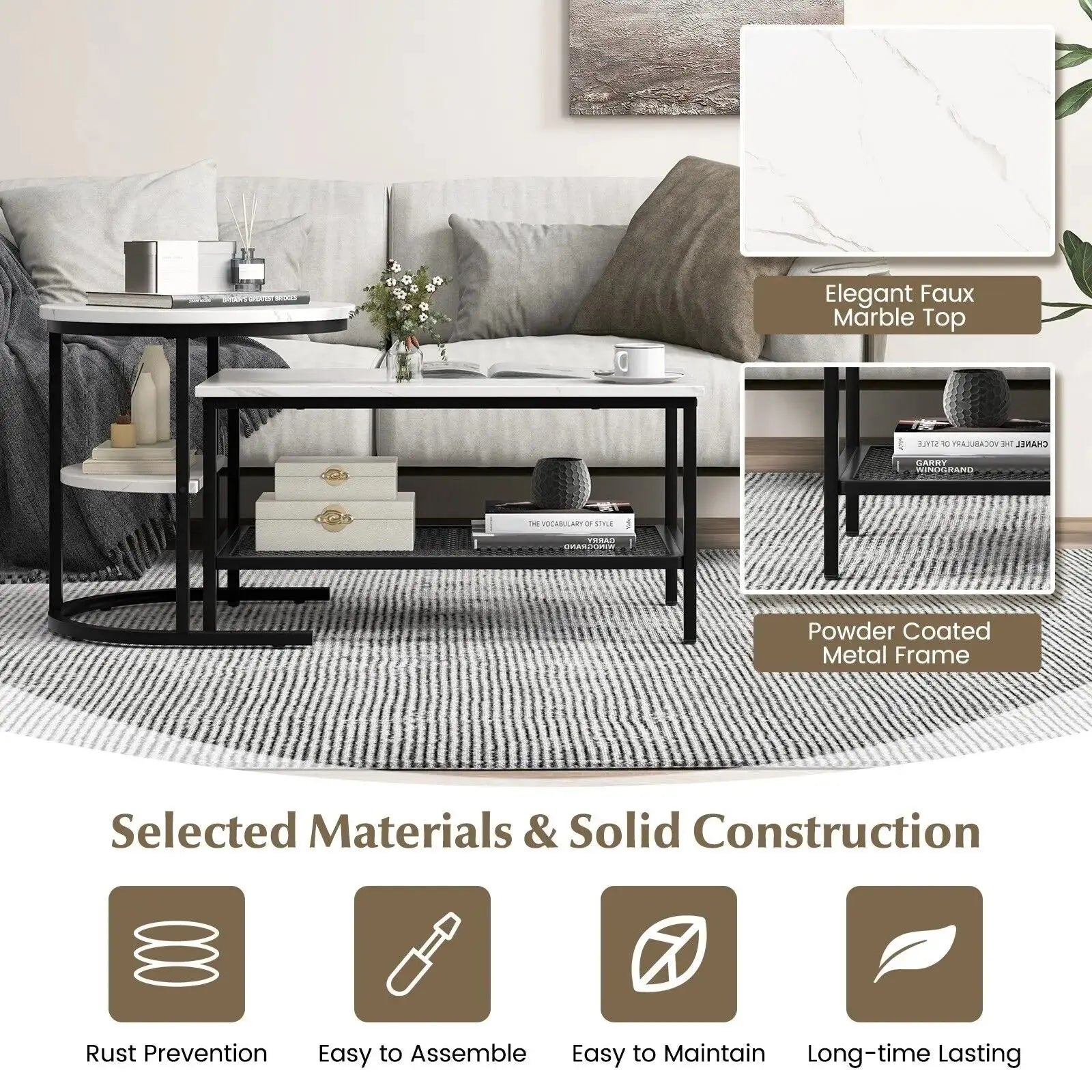 Set of 2 Coffee Nesting Table Set Furnish Wise