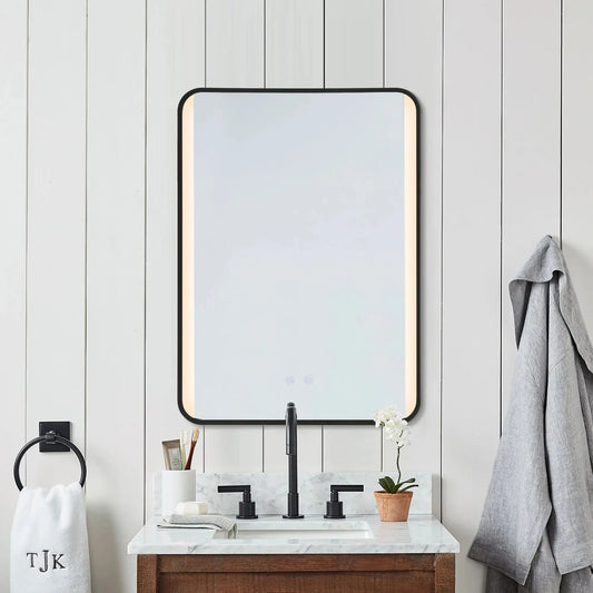 Framed Rectangular LED Vanity Mirror with Anti-fog Film Furnish Wise