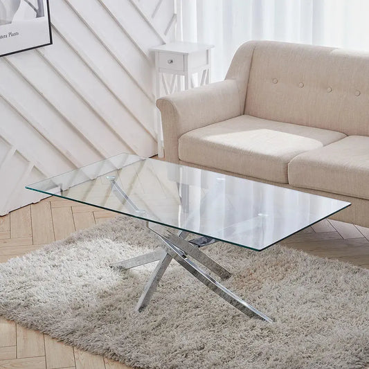 Rectangle Tempered Glass Top Side Table with Chrome Legs Furnish Wise