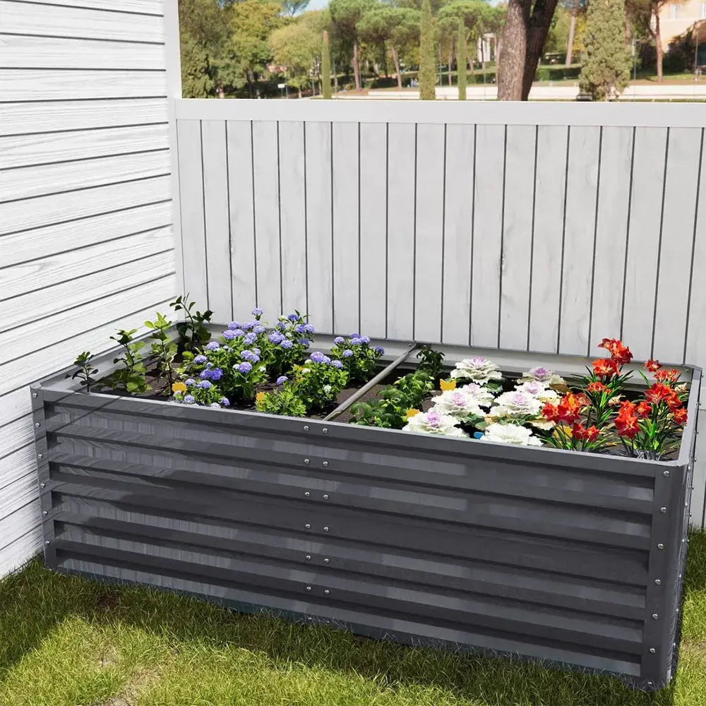 Outdoor Grey Modular Metal Raised Garden Bed, 180cmx 90cmx 57cm