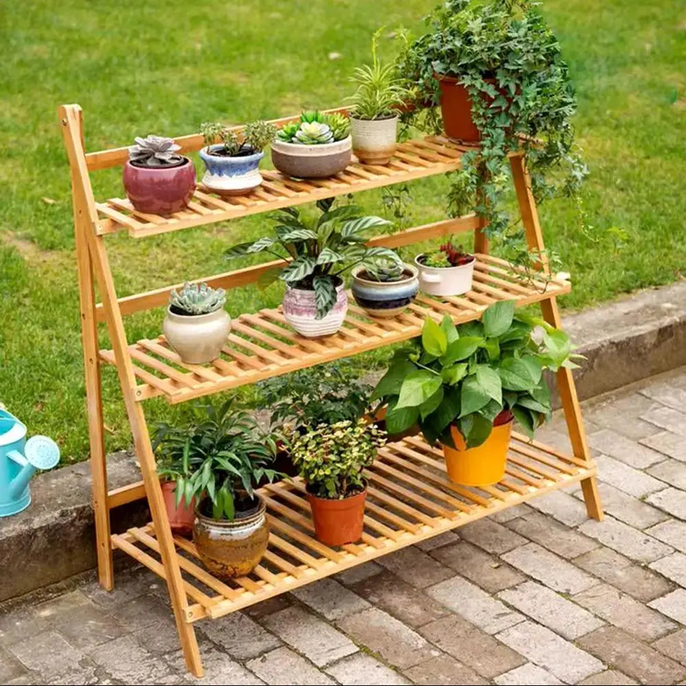 3 Tier Ladder Foldable Plant Pot Stand, Wood