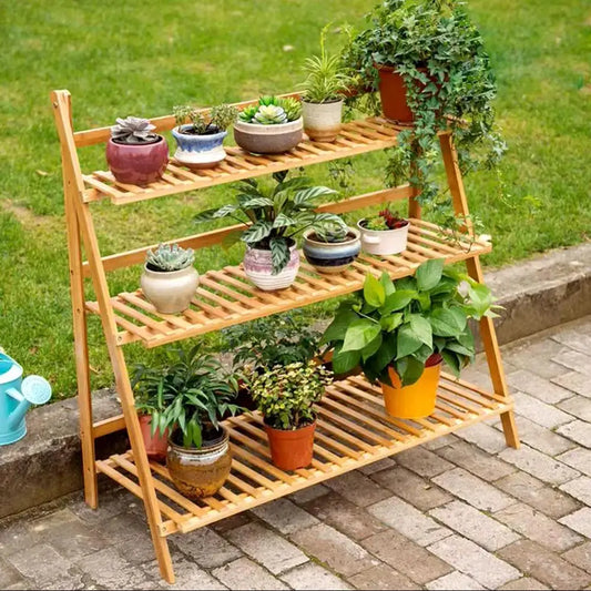3 Tier Ladder Foldable Plant Pot Stand, Wood