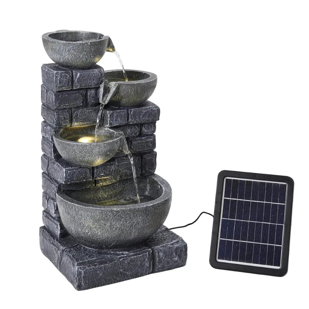 Rustic Solar Water Fountain with LED Lights for Gardens, Patios and Balconies