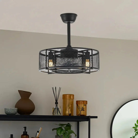 Black Industrial Ceiling Fan with Lights Furnish Wise