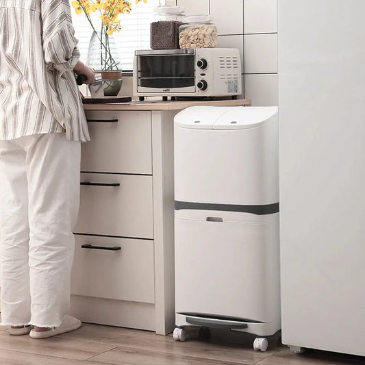 White 48L Step on Rubbish Bin Double Layer with Inner Buckets Furnish Wise