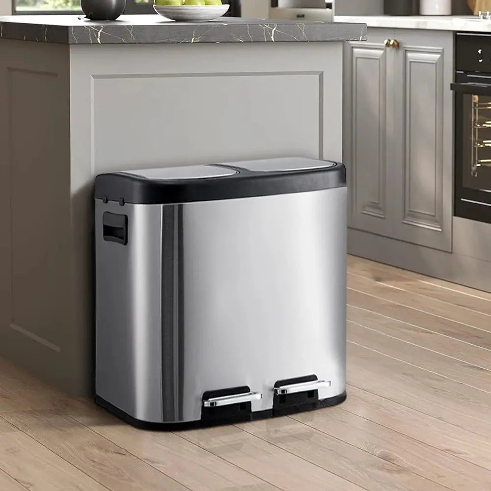 30L Stainless Steel Step Open Trash Can with Dual Pedals Furnish Wise