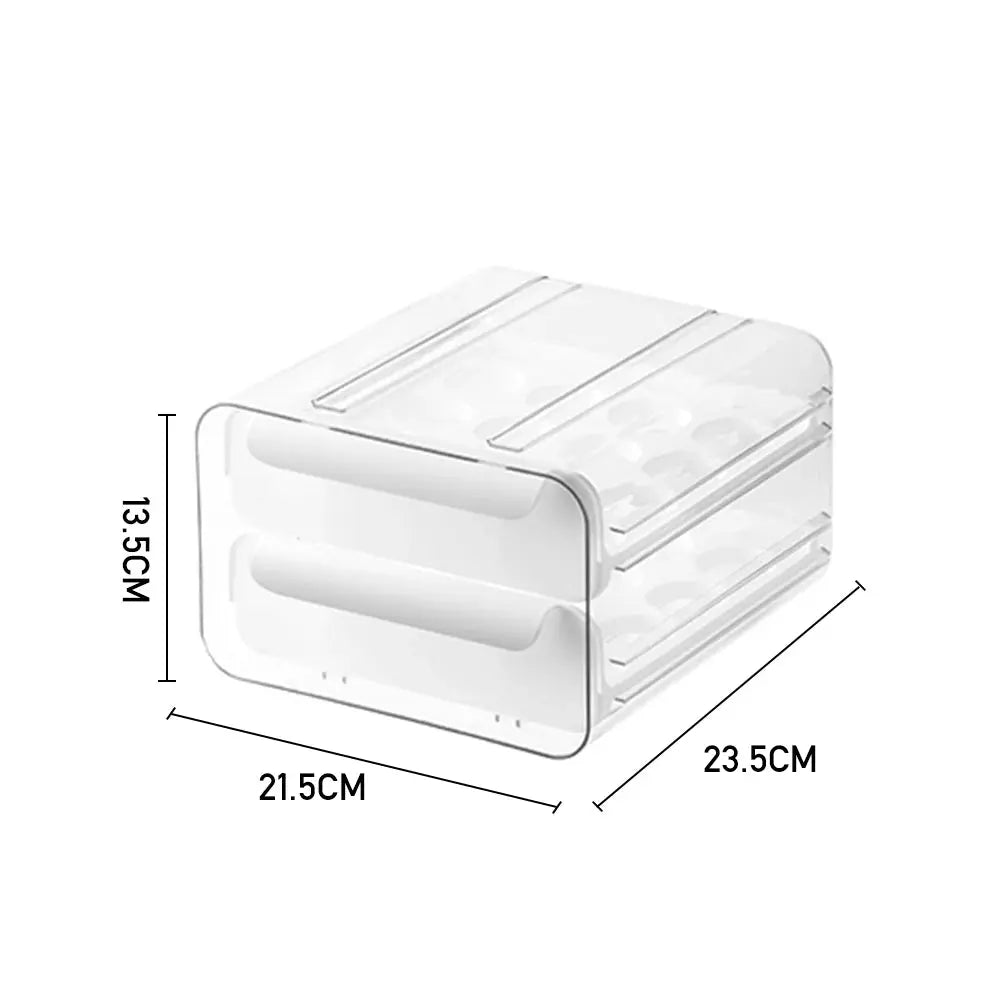 Double-Layer Egg Storage Drawer Box, Holds 32 Eggs, Transparent Body