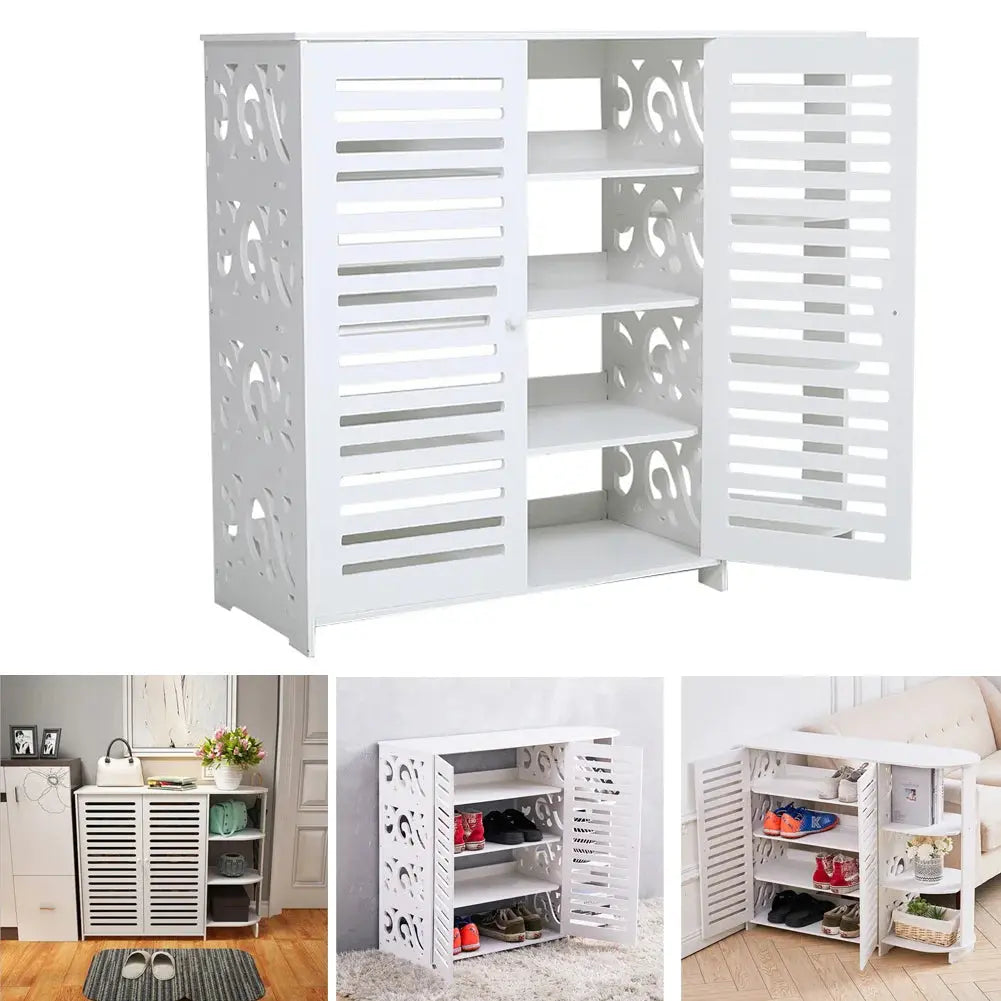 4 Tier Shoes Cabinet with Side Storage Shelf Furnish Wise