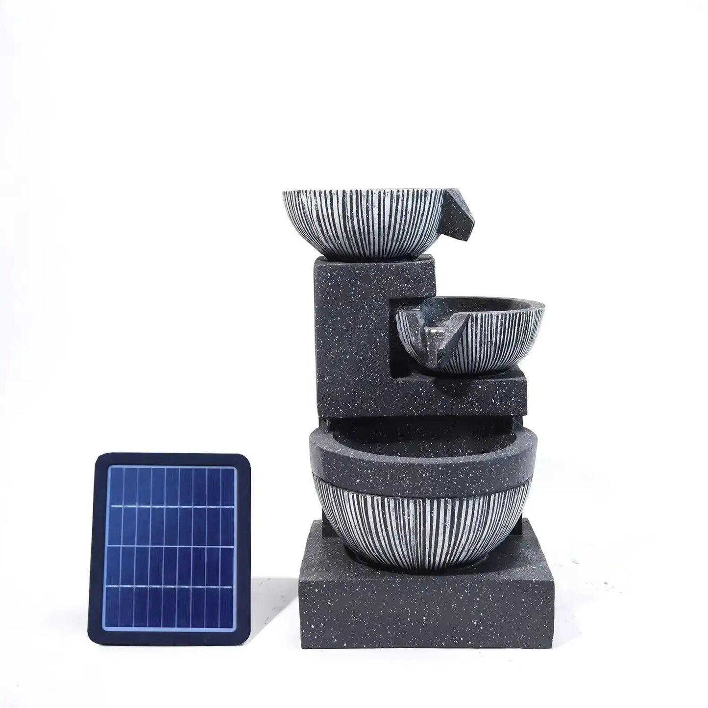 Outdoor Water Fountain Rockery Decoration 3 Tier Bowls Solar Powered Furnish Wise