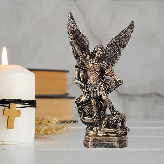 Resin San Miguel Arcangel Statue St Michael Figurine St Michael The Archangel Victoriously Over Satan Collection Sculpture Furnish Wise
