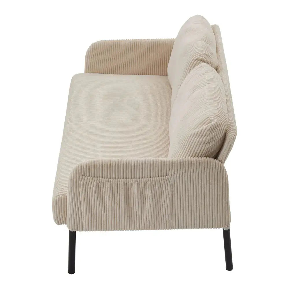 2-Seat Beige Corduroy Sofa with Armrests And Wooden Legs Furnish Wise