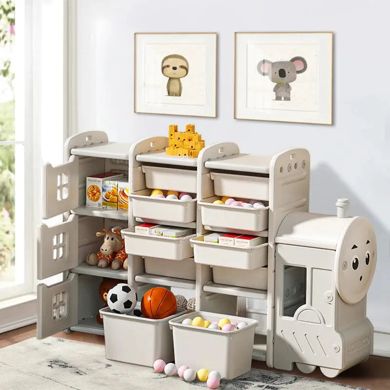 Cute Train Shape Toys Storage Rack for Kids Floor Standing