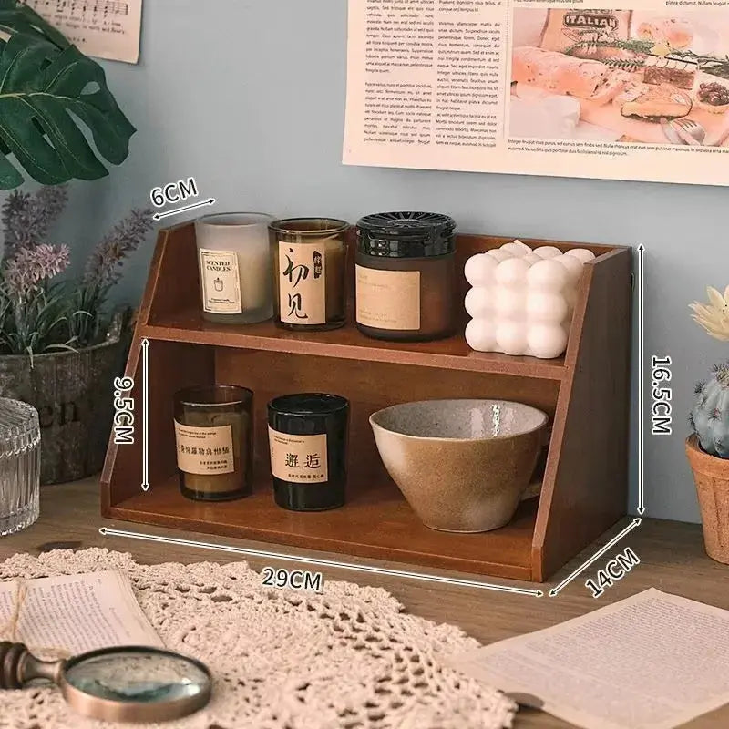 Solid Wood Cosmetics Storage Rack Multifunctional Organizer Desktop Cup Sample Storage Box Multi-layer Wooden Retro Storage Rack Furnish Wise