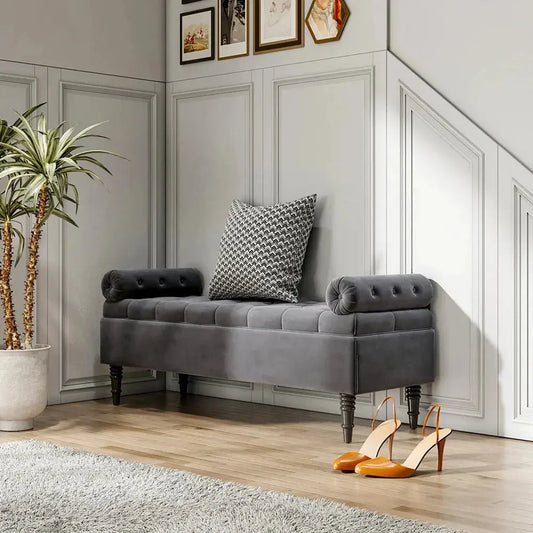 Grey Household Multifunctional Flip Top Storage Bench with Side Arms Furnish Wise