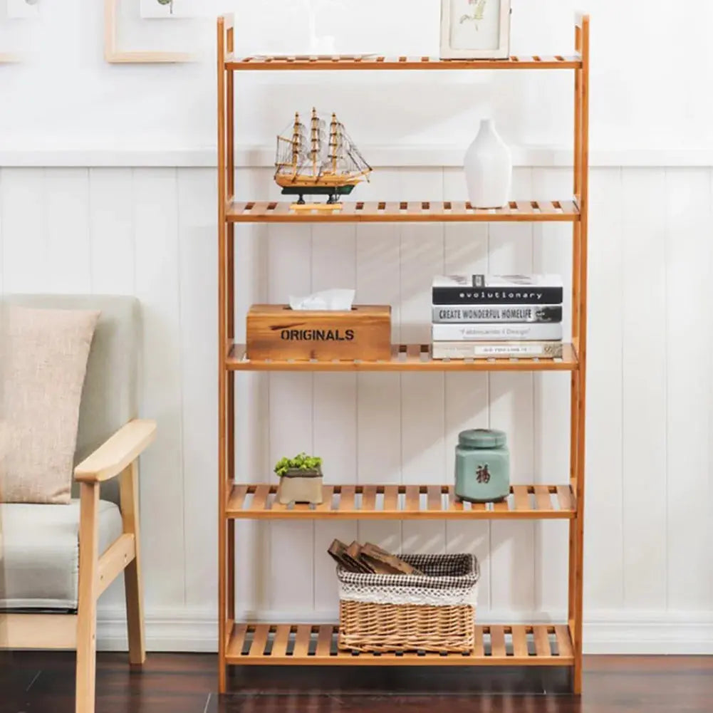 Tiered Bamboo Wood Book Storage Shelf