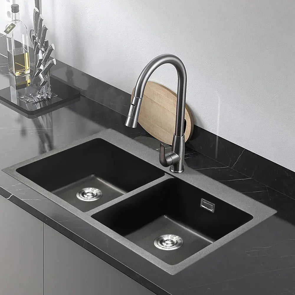 Grey Quartz Undermount Kitchen Sink Double Bowl