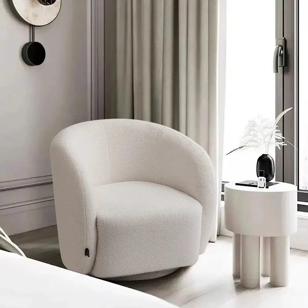White Swivel Tub Chair Upholstered Furnish Wise