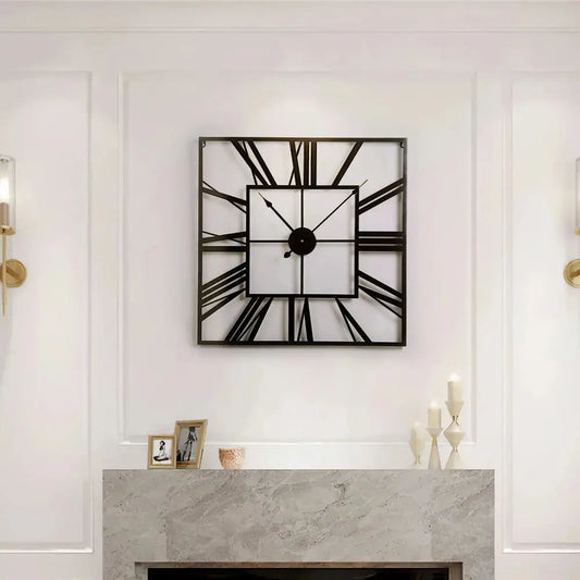Modern Square Oversized Decorative Metal Wall Clock Furnish Wise