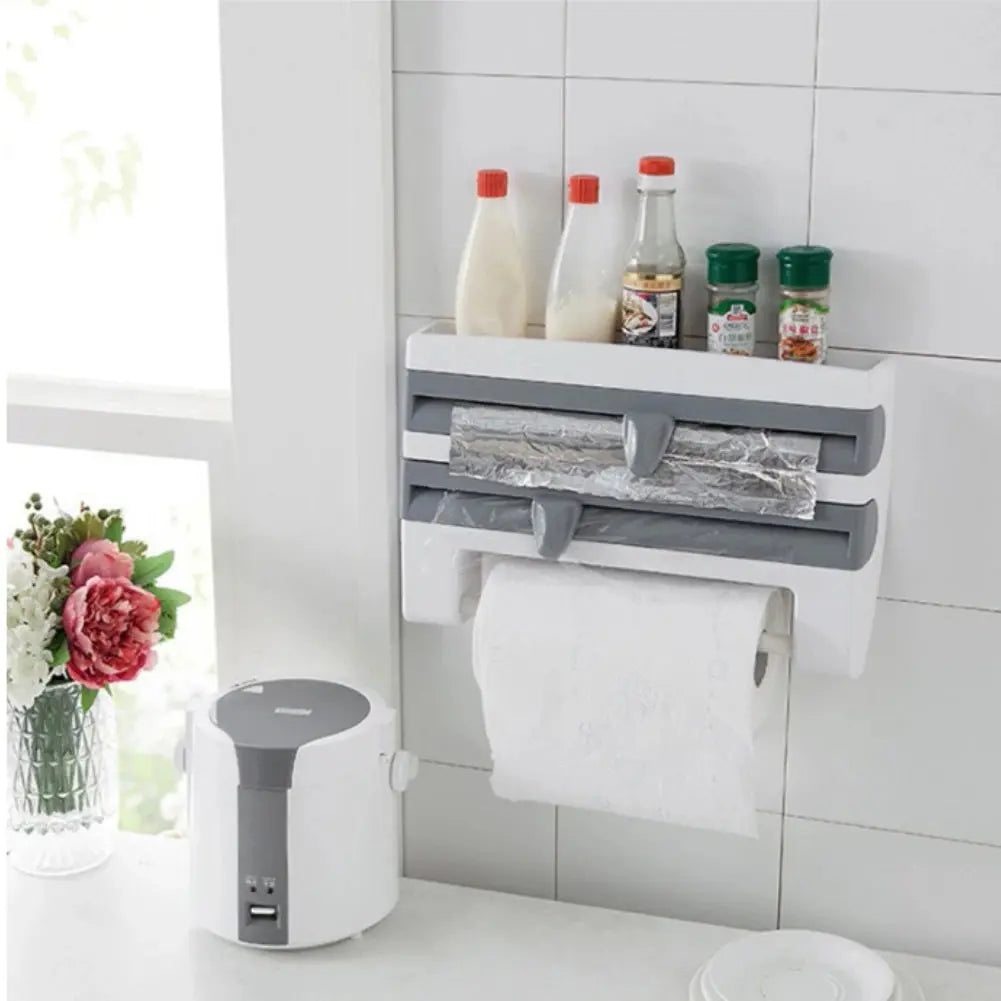 ABS Material Wall Mounted Kitchen Cling Film Dispenser with Cutter Furnish Wise