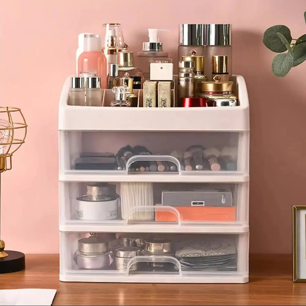 Clear White Portable Makeup Organiser 6 Compartments & 3 Drawers