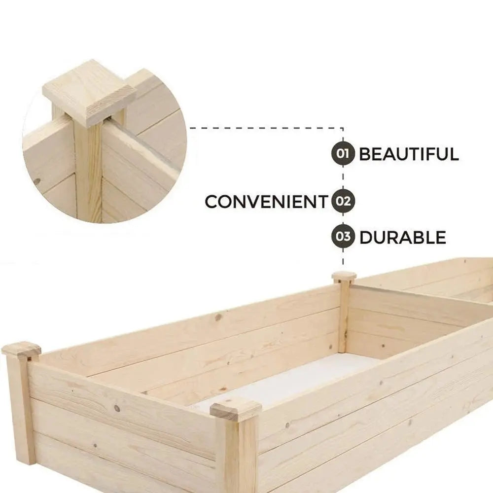 Solid Wood Raised Garden Bed with 2 Compartments