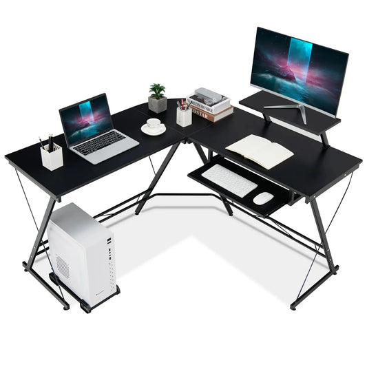 GOFLAME L-Shaped Computer Desk Home Office Corner Workstation w/ Movable Host Stand Furnish Wise