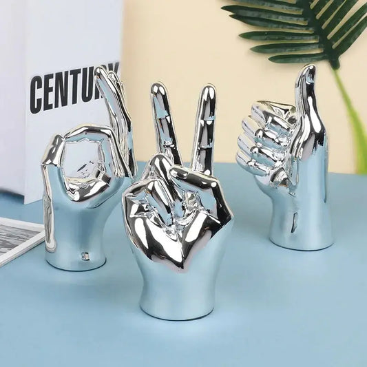 Resin Hand Finger Gesture Figurine Sculpture Decor Abstract Hand Love Gesture Statue Figurines Wedding Home Desktop Decor Furnish Wise