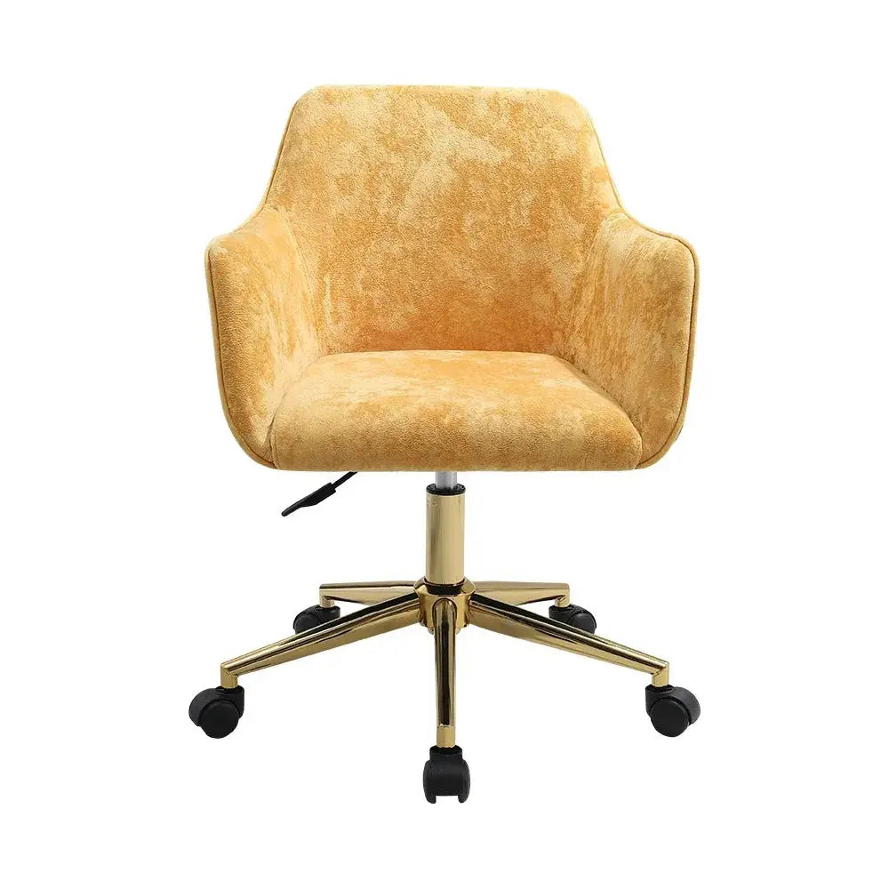 Velvet Upholstered Home Office Swivel Task Chair with Gold Base