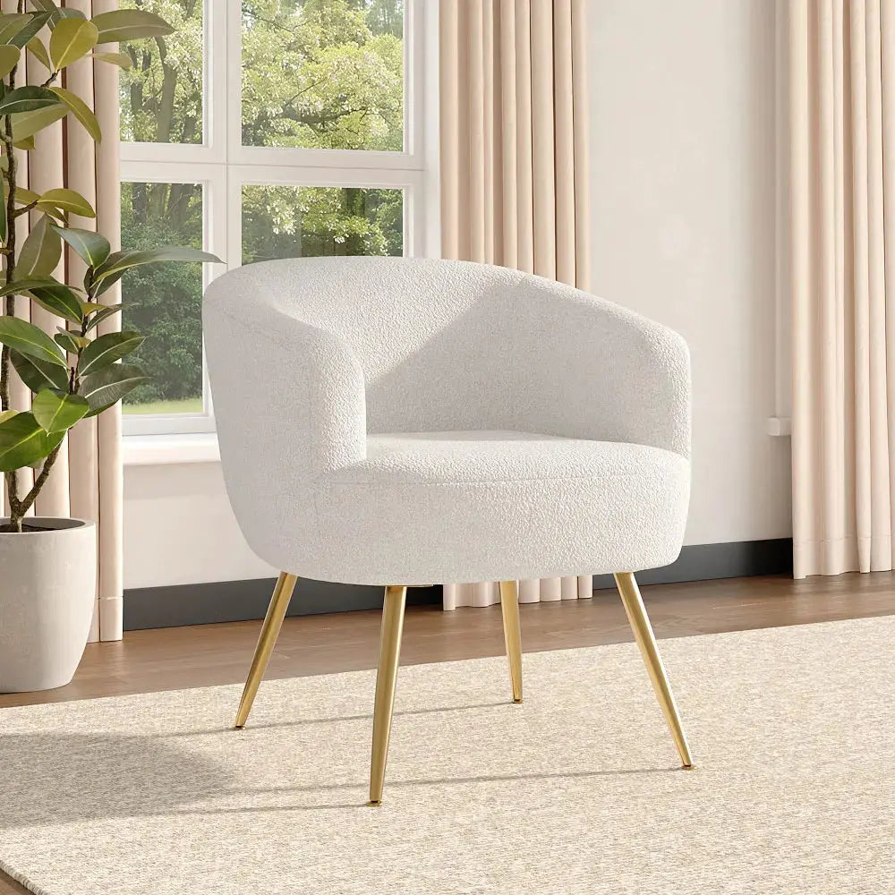 White Teddy Fabric Armchair with Metal Legs Furnish Wise