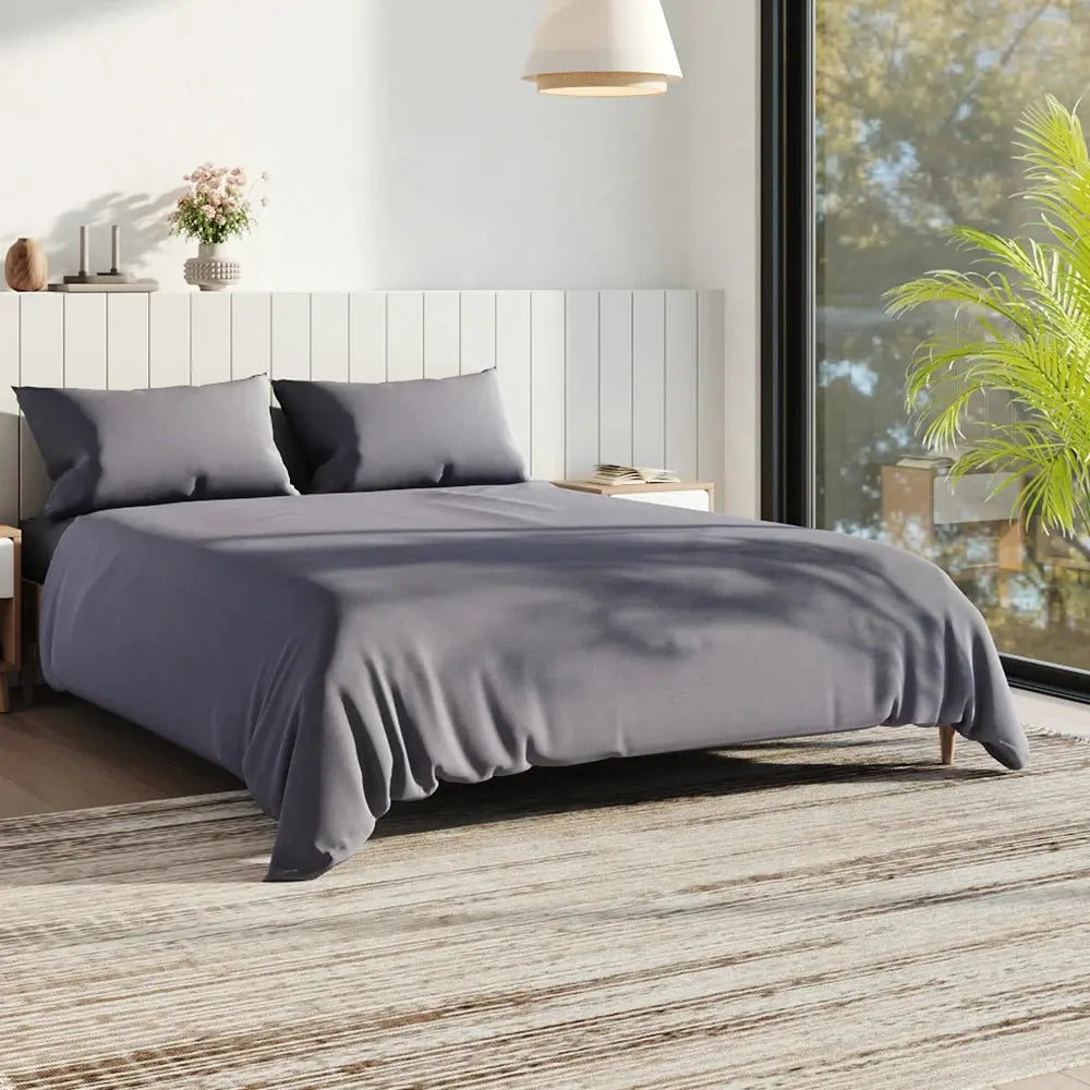 Queen-Bed Polyester Bedding Sheet Set with Duvet Cover & Flat Sheet Pillowcases
