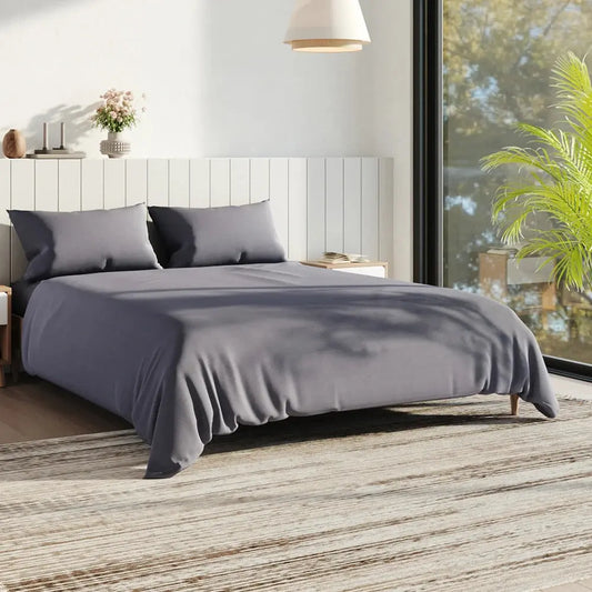 Queen-Bed Polyester Bedding Sheet Set with Duvet Cover & Flat Sheet Pillowcases Furnish Wise