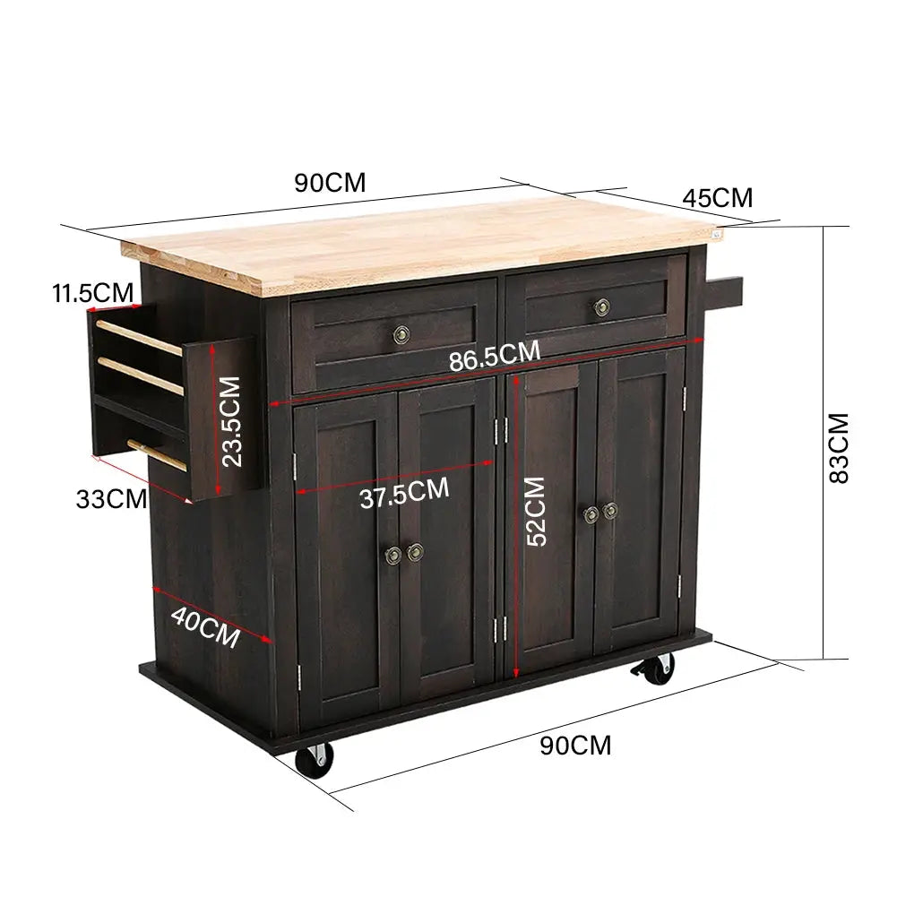 Wooden Kitchen Island Cart on Wheels with Storage Cabinets