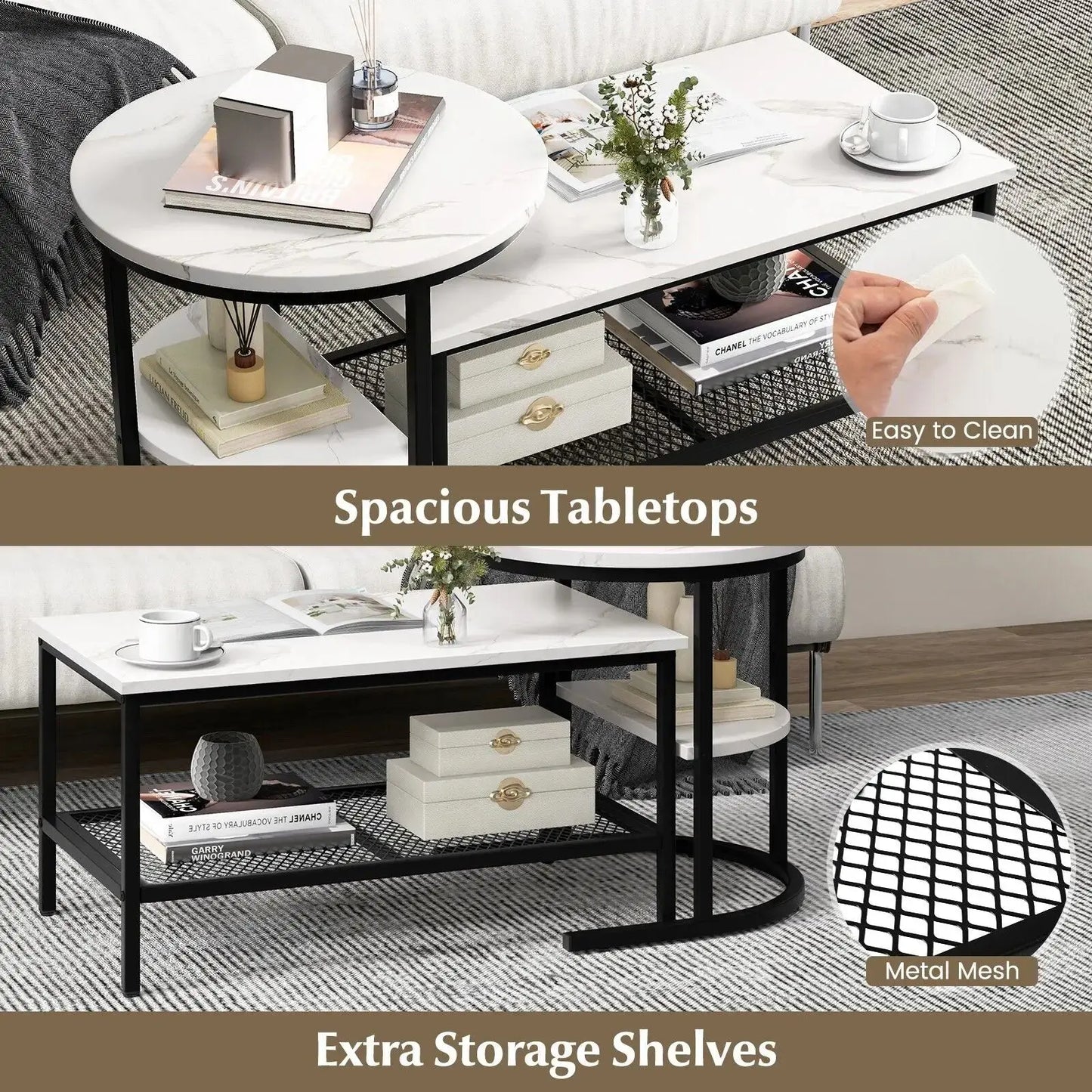 Set of 2 Coffee Nesting Table Set Furnish Wise