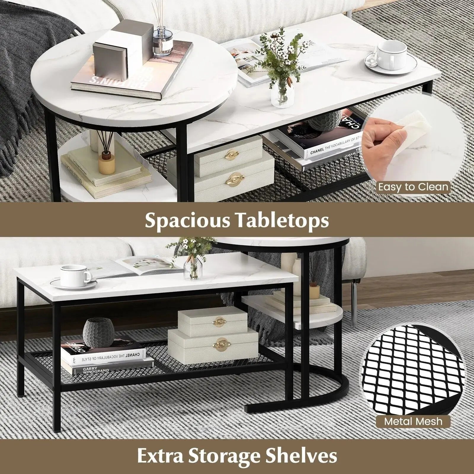 Set of 2 Coffee Nesting Table Set Furnish Wise