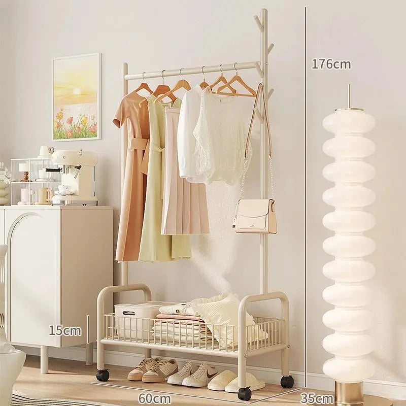 Mobile Clothes Rack with Storage - Freestanding Garment Organizer with Hooks & Shelves, Floor Hanger for Bedroom, hanger rack Furnish Wise