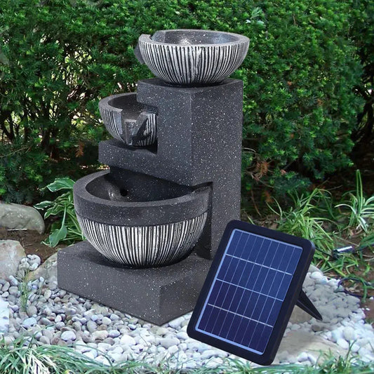 Outdoor Water Fountain Rockery Decoration 3 Tier Bowls Solar Powered Furnish Wise