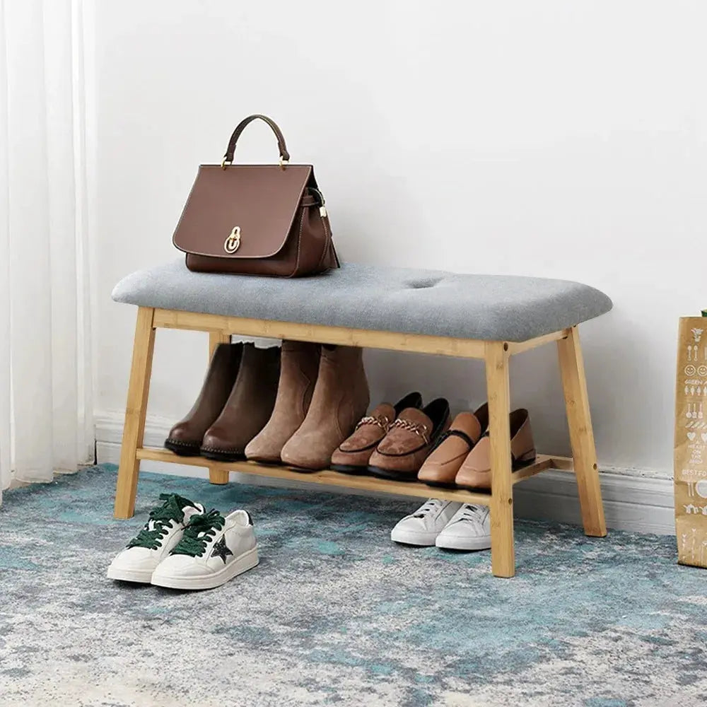 Multi-functional Home Use Bamboo Shoe Changing Stool with Soft Breathable Cushion